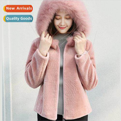 Faux fur sheep shearling coat jacket short fox hair hooded s