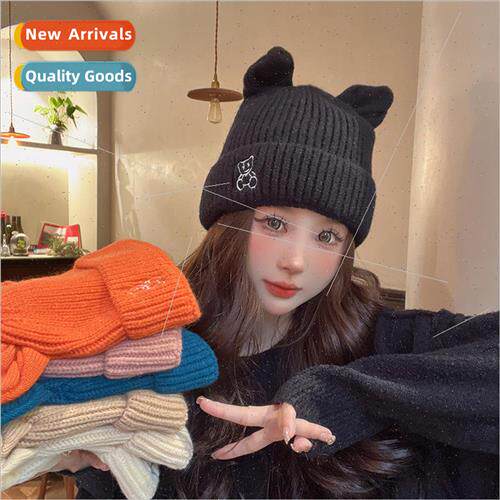 Cute bear embroidery cold cap head wrap hat female double la