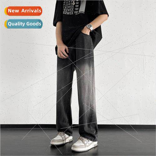 Wide-legged jeans jeans men high set straight loose personal