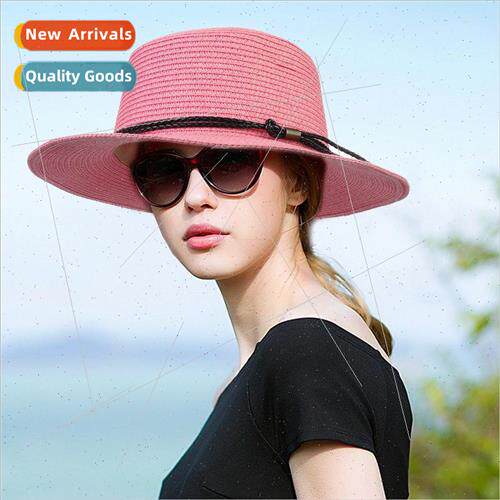 2022 Straw Hat Women Summer Flat Top Beanie Hat Seaside Vaca