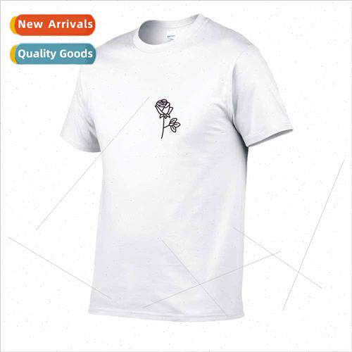 Summer Sports Cotton T-shirt Casual Black Rose Trend Printed