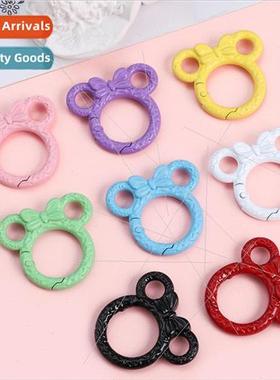 Candy Color Alloy Spray Paint Spring Buckle Bear Head Keycha