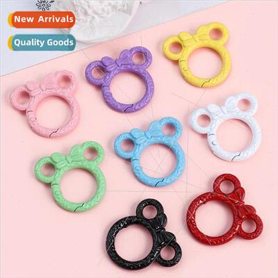 Candy Color Alloy Spray Paint Spring Buckle Bear Head Keycha