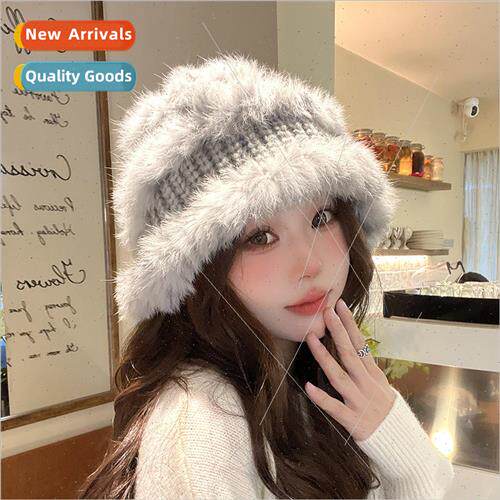 Warm fall and winter plush knit cap female show face small r