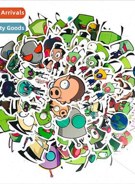 Cartoon green invaders 50 pcs matte film helmet decals lugga