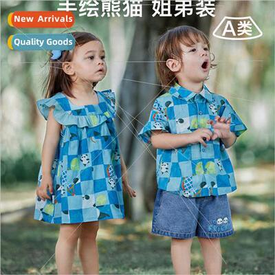 2023 summer new sibling outfit cotton full print breathable