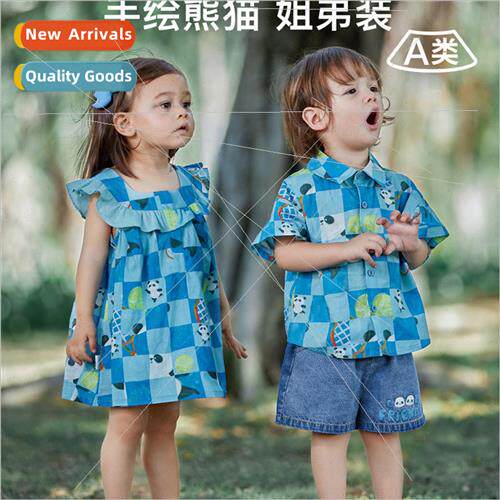 2023 summer new sibling outfit cotton full print breathable