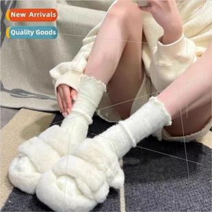 socks sock ear calf mid womens velvet mink edge wooden White