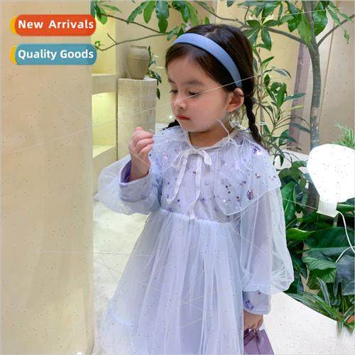 Girls dress spring new fashionable long-sleeved net dress Ko