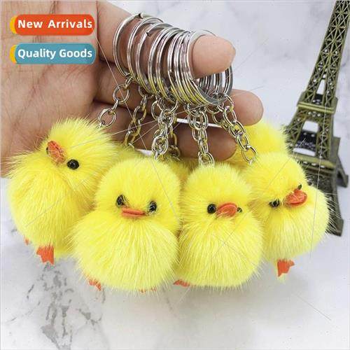 Ins real fox hair small yellow duck plush keychain pendant g