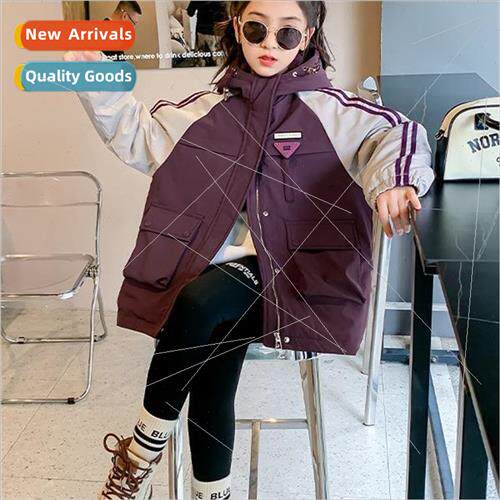 Girls clip cotton jacket autumn and winter 2023 new girls bi