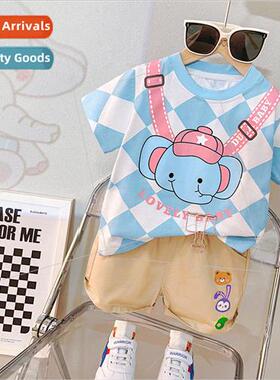 2229 Boys printed cartoon T-shirt baby shorts two-piece summ