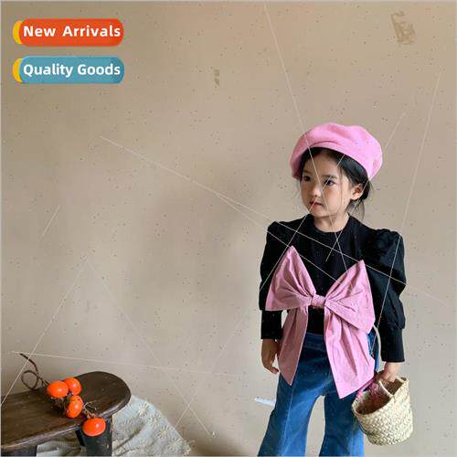 Big bow bubble sleeve girls bottoming shirt spring childrens