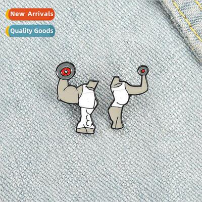 Cartoon creative couple lifting barbell modeling brooch jewe