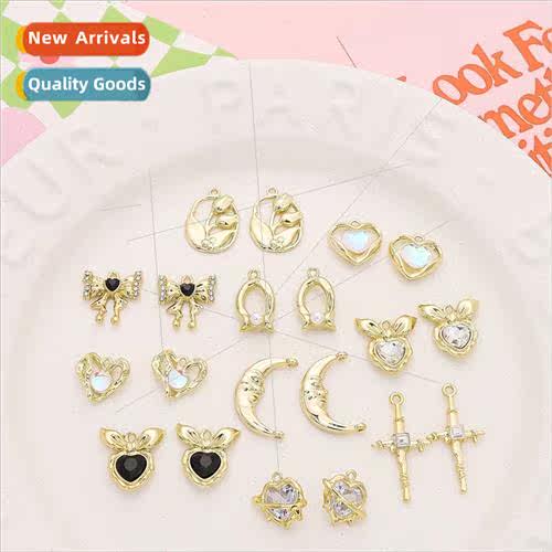 Sweet cool ins alloy inlaid zirconia love bow pendant DIY ha