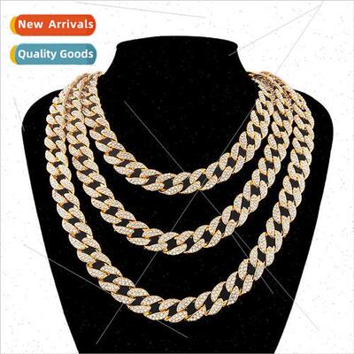 Full Diamonds Mens Large Gold Chain Hip Hop Miami Cuban Chai