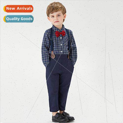 Fall Childrens Suit Milled Long Sleeve Shirt Bib Pants Gentl