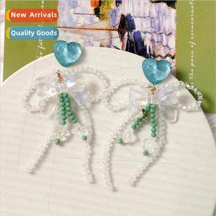 tassel bow earrings Mori acrylic illusion diy beading simple