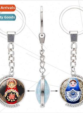 New metal pendant Russian nesting doll double-sided rotating