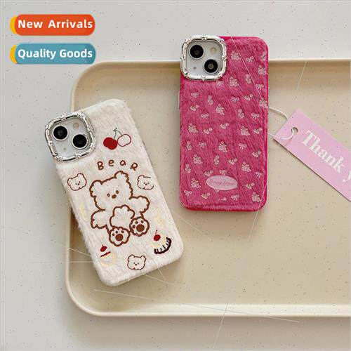 Metal lens plush bear IPhone13/15ProMax fall and winter Appl