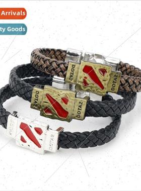 dota2 knife tower 2 badge leather braided bracelet alloy lea