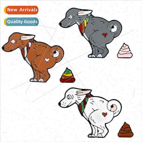 Cartoon Cute Wolf Dog Colorful Poop Brooch Set Enamel Drip O