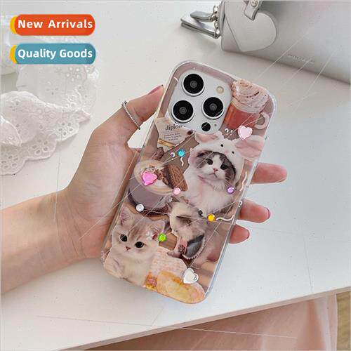 Korean  ins coffee small milk cat 适用 iPhone 14PM phone cas