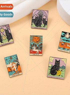 Creative Tarot Metal Badge Doom Black Cat Twin Brooch Upside