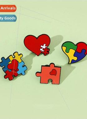 Autism Puzzle Brooch Love Square Colorful Puzzle Metal Badge
