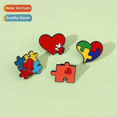 Autism Puzzle Brooch Love Square Colorful Puzzle Metal Badge