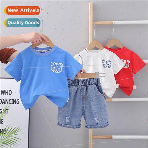 2023 summer new childrens cute little tiger round neck shirt