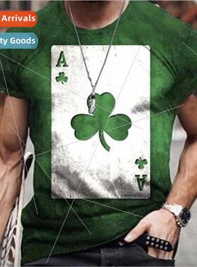 New mens T-shirt playing cards 3D printing round neck short