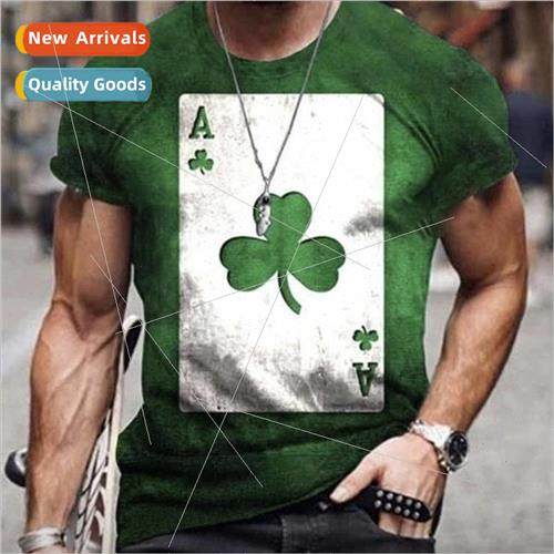 New mens T-shirt playing cards 3D printing round neck short