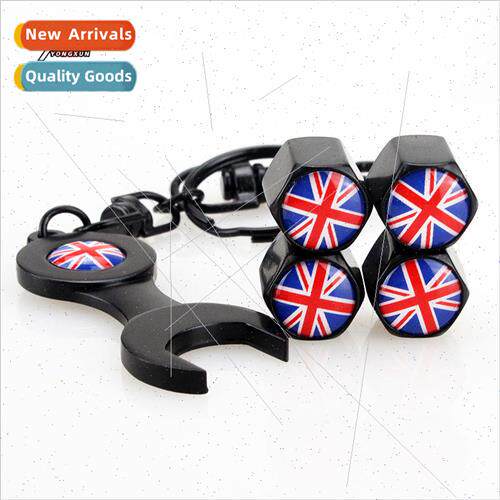 New car tire valve cap British valve British flag black wren