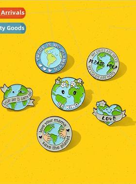 Caring 适用 the Earth Brooch Green Round Eco Metal Badge Wea
