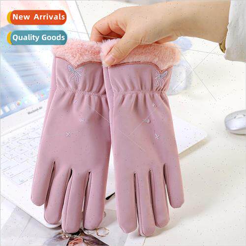 Gloves female winter thickened padded cycling cold can touch