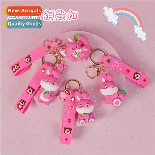 Cute strawberry rabbit silicone doll keychain cartoon girl h