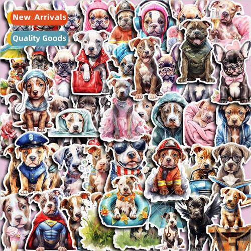 Bulldog pattern dress up dog 50 handbook stickers luggage ce