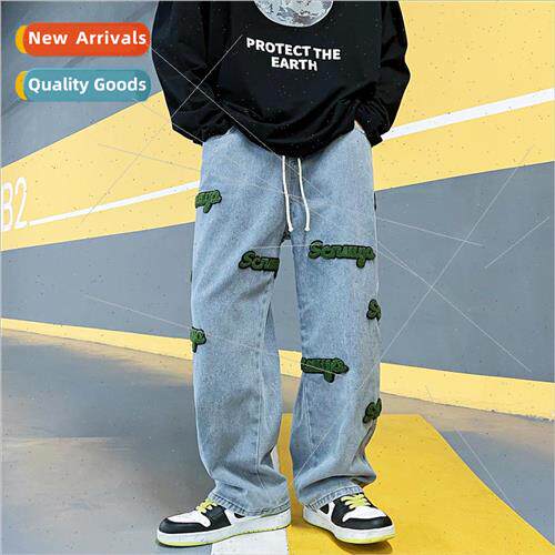 Hong Kong  retro flocking embroidery jeans men high set ins