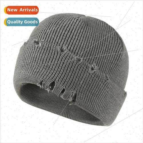 Mens and womens cold hats fall and winter mens broken holes