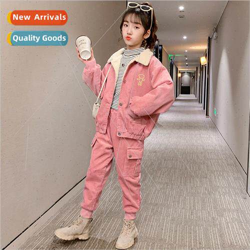 2023 new childrens clothing girls fashion corduroy suit fall