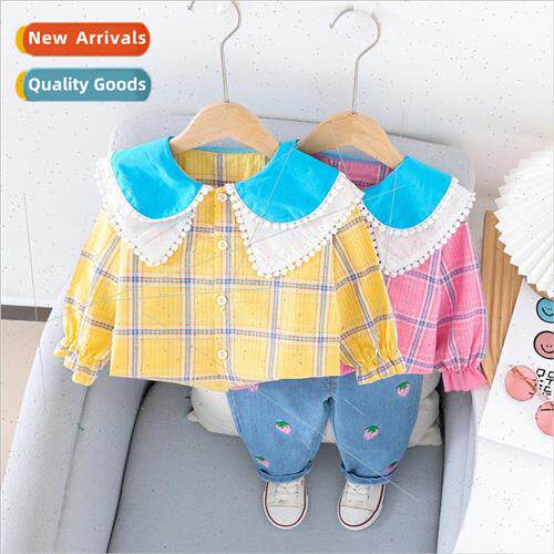 Girls shirt suit fall new childrens plaid children baby Kore
