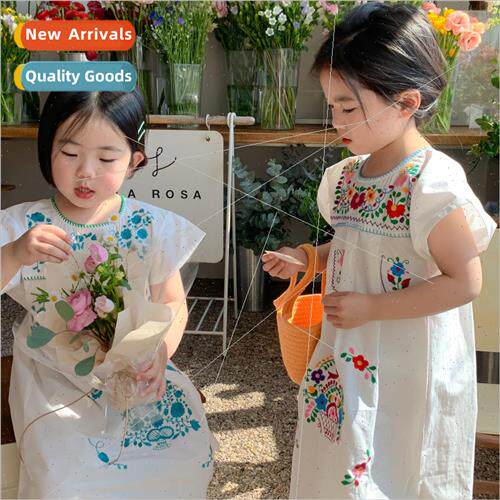 Childrens 2023 Summer New Mori Retro Dresses ttle Girl Mexic