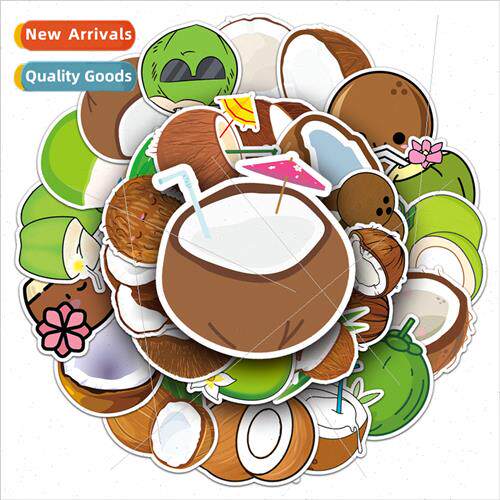 50 pcs of coconut cartoon fruit stickers cute food waterproo