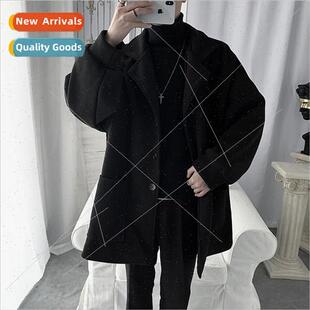 Medium-length jacket men winter thickened tweed windbreaker