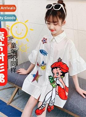 Girls sequins shirt 2023 summer new childrens cartoon trumpe