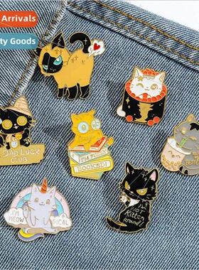 Cute cartoon quirky personality kitten brooch cat drinking m