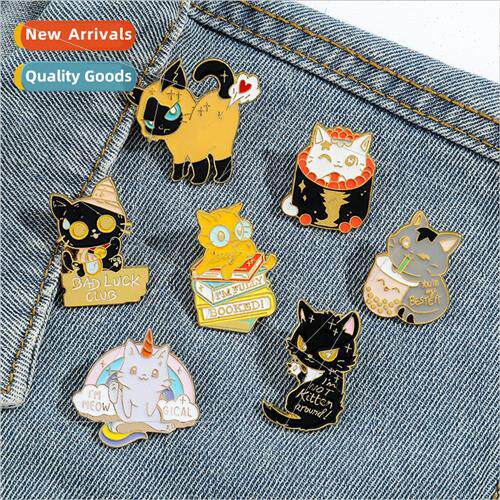 Cute cartoon quirky personality kitten brooch cat drinking m