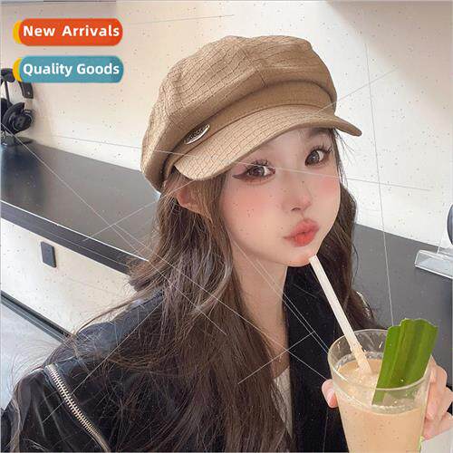 Hat female fall and winter cute show face small octagonal ca