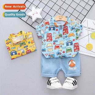 short sleeved piece suit cart two boys jeans Childrens shirt